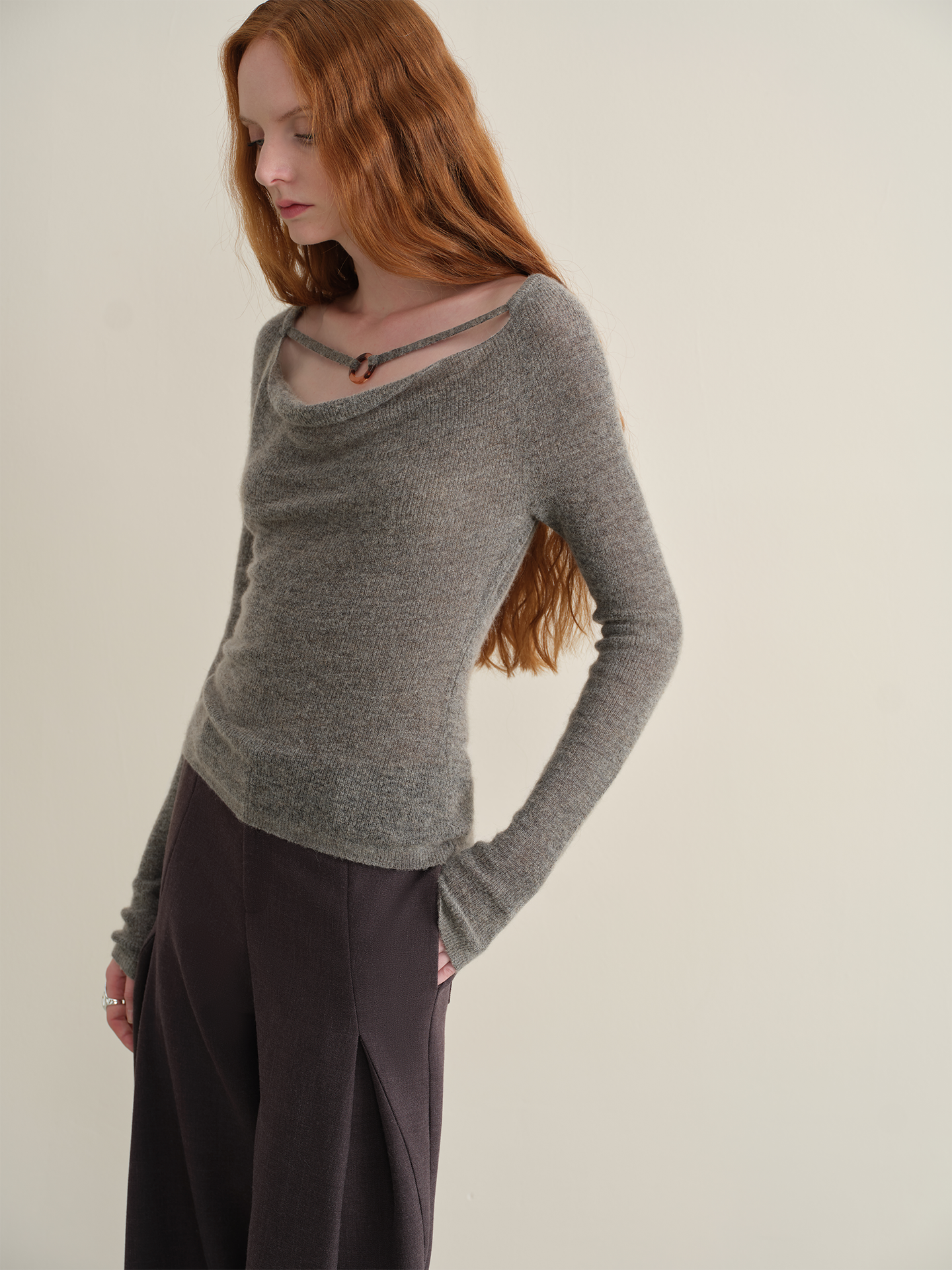 Cowl Neck Ring Knit Top