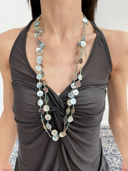 Bohemian vintage colorful beaded long necklace dopamine handmade shell multi-layer sweater chain waist chain