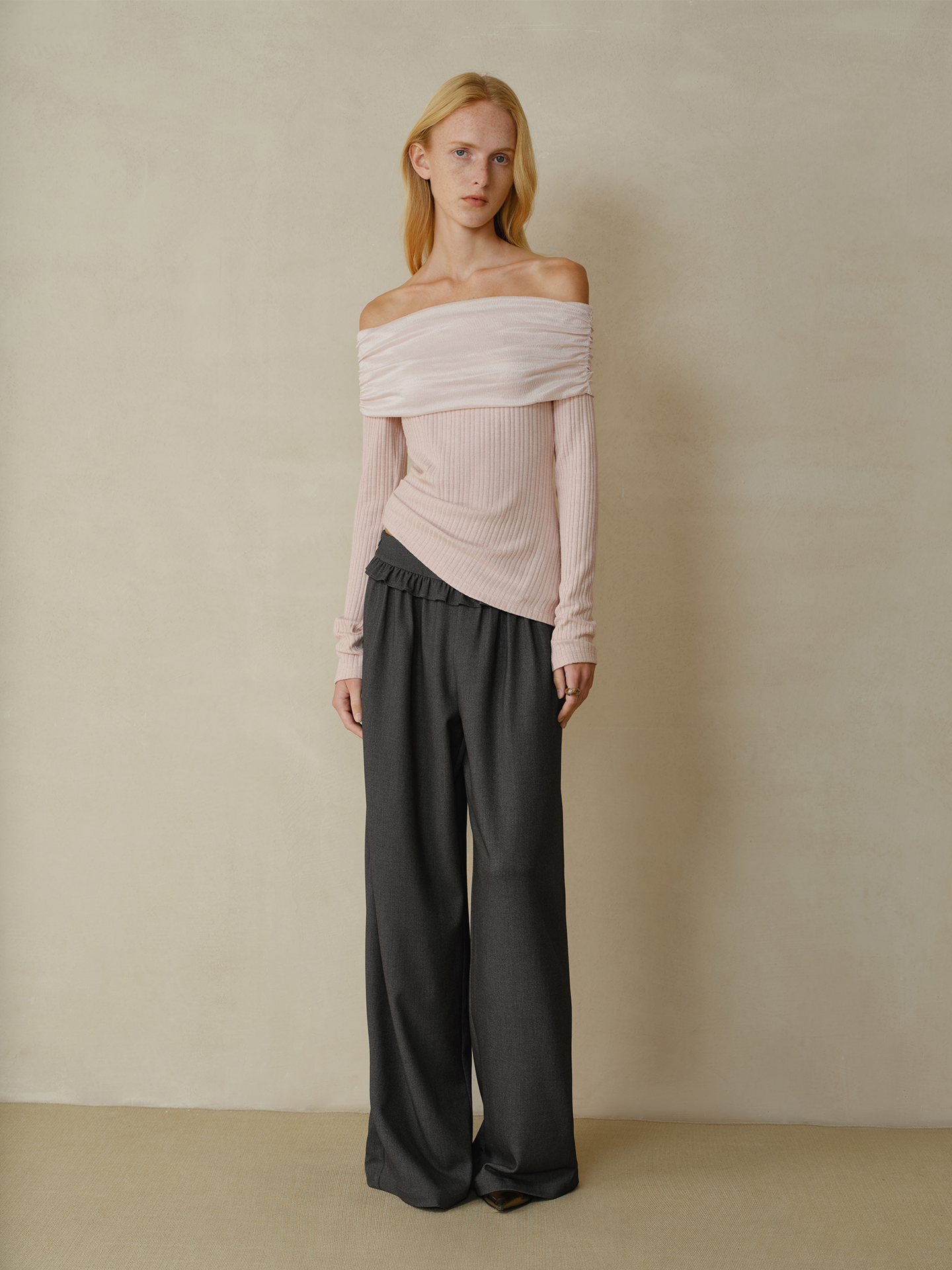 Folded Down Shoulder Top and Scarf