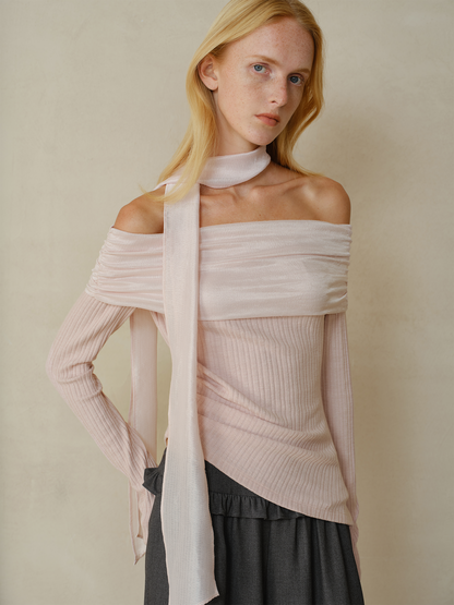 Folded Down Shoulder Top and Scarf