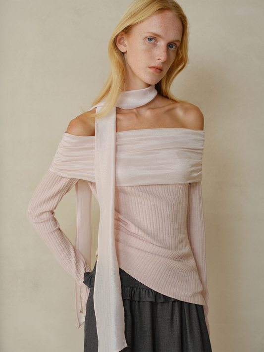 Folded Down Shoulder Top and Scarf