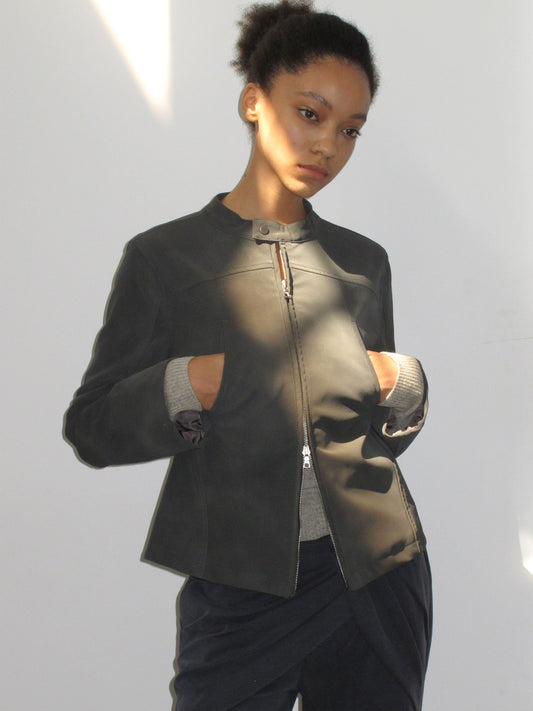 Stand Collar Leather Jacket