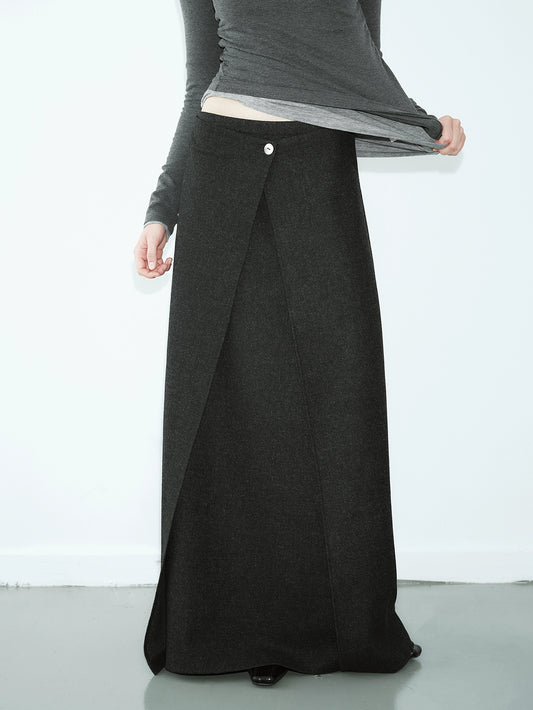 Shell Button Wool Layered Skirt
