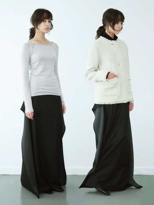 Shell Button Wool Layered Skirt
