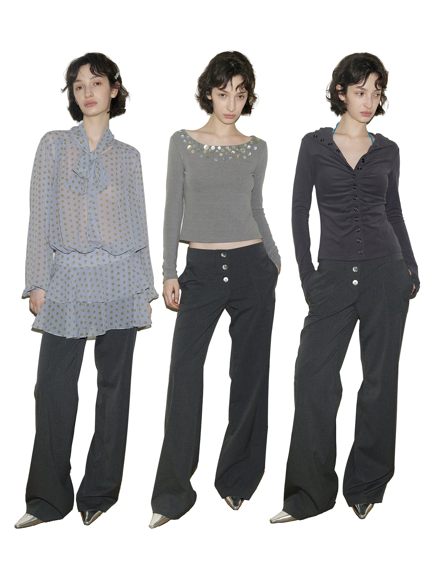 Shell Button Pinstripe Trousers