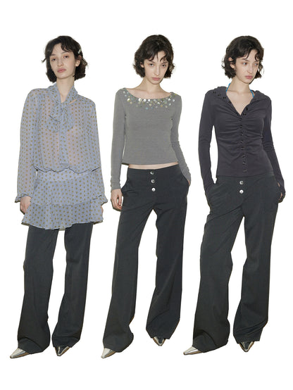 Shell Button Pinstripe Trousers