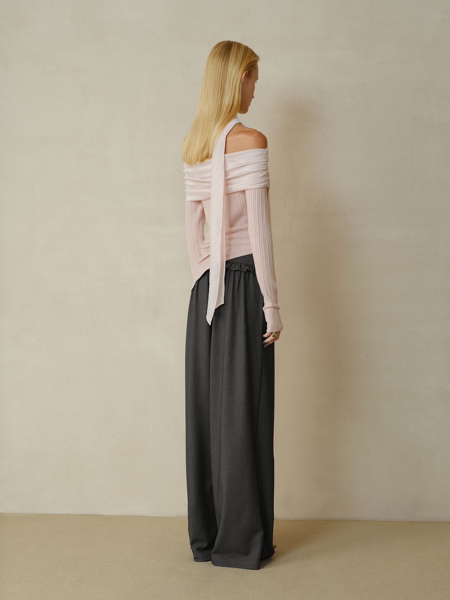 Folded Down Shoulder Top and Scarf