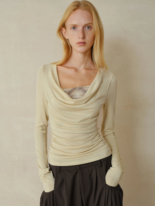 Plaid Lined Cowl Neck Top