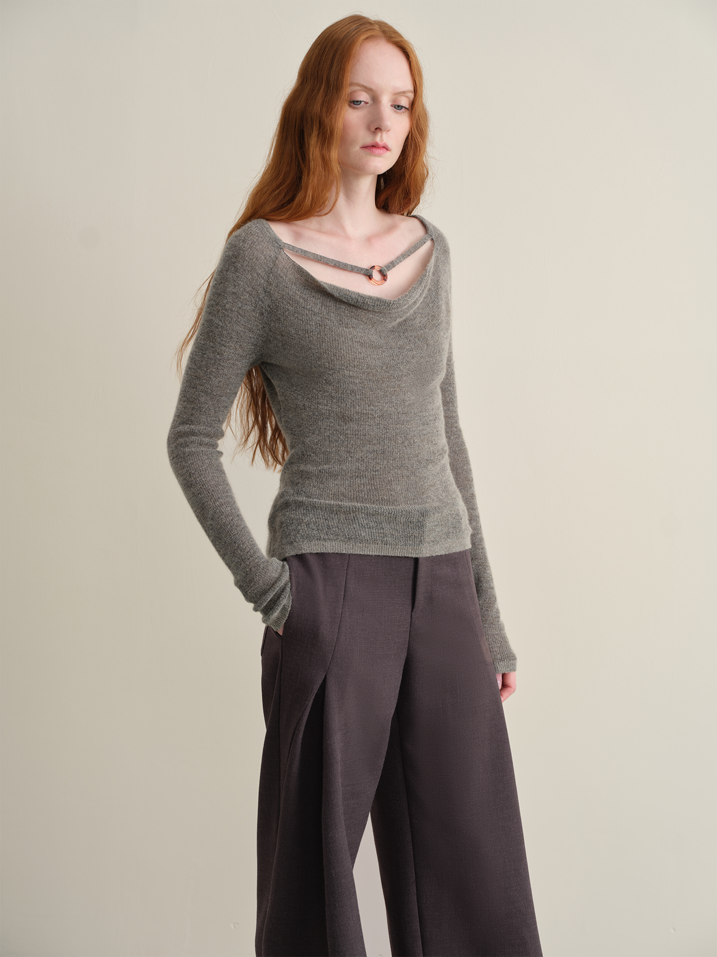 Cowl Neck Ring Knit Top