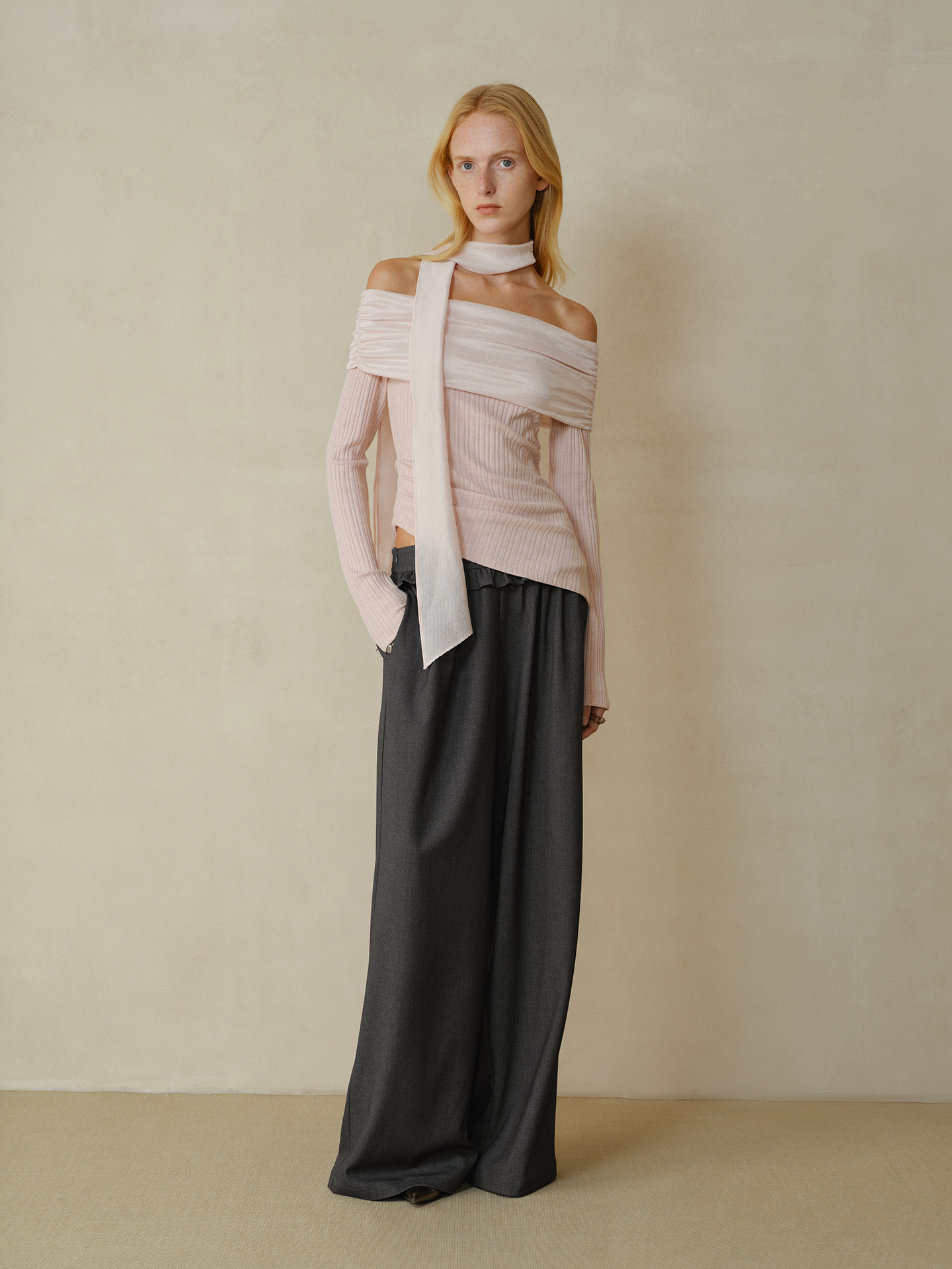 Folded Down Shoulder Top and Scarf