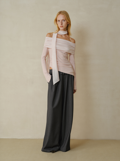 Folded Down Shoulder Top and Scarf